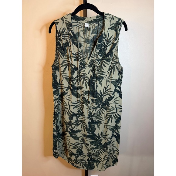 Old Navy Dresses & Skirts - Old Navy Tropical Palm Print Sleeveless Shift Dress Olive Green Tan Rayon Large